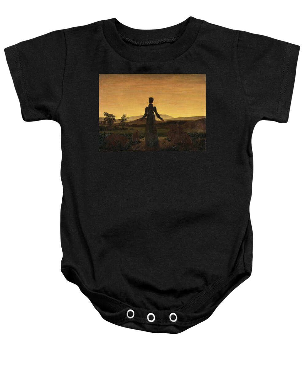 Woman Before The Rising Sun Baby Onesie featuring the painting Woman Before The Rising Sun by MotionAge Designs