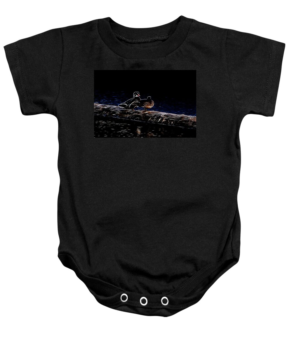 Wood Duck Baby Onesie featuring the photograph Wood Duck Pair - Fractal by Lawrence Christopher