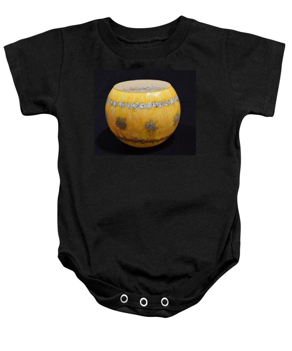 Glass Baby Onesie featuring the glass art Yellow and White Vase by Christopher Schranck