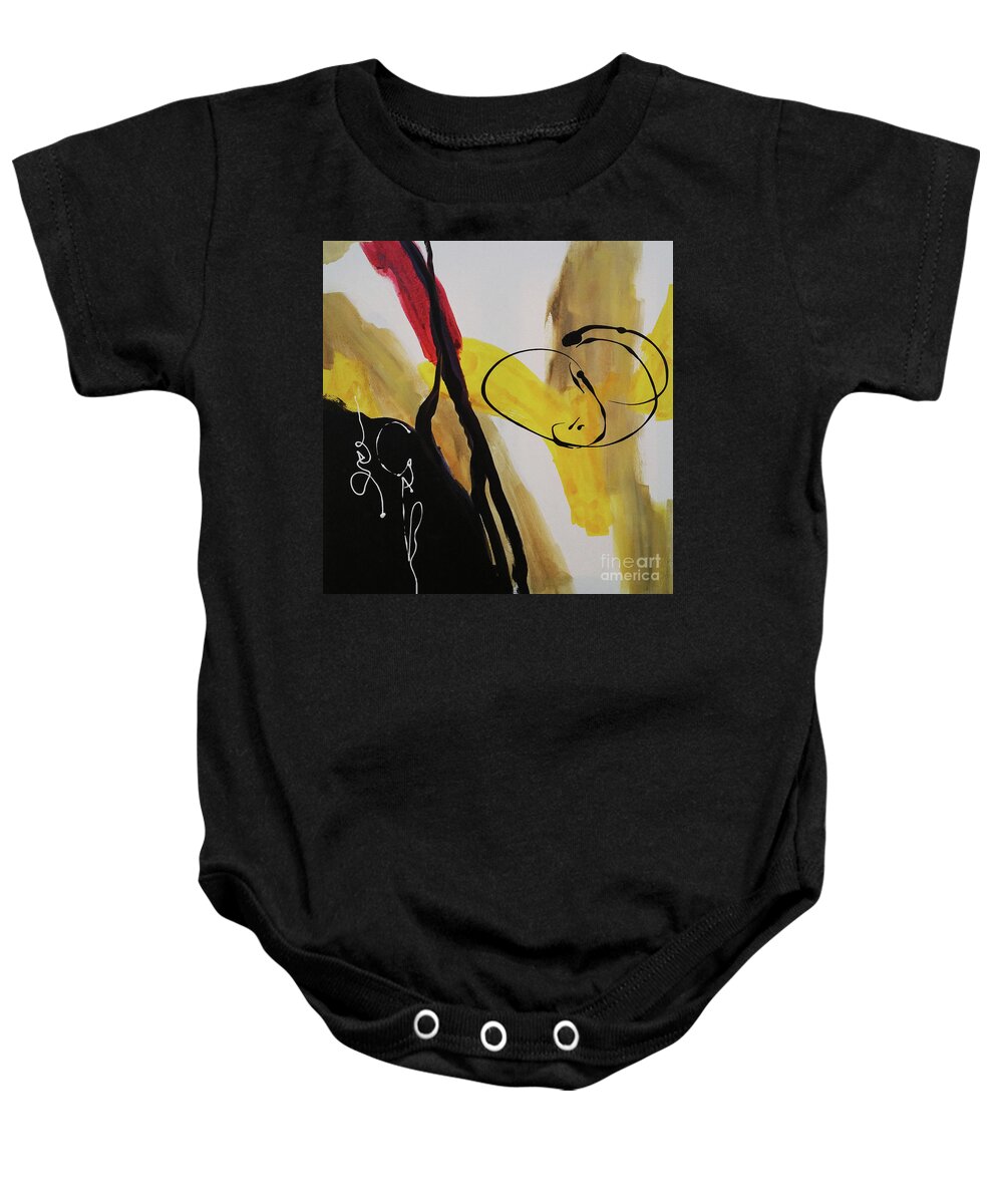  Baby Onesie featuring the painting Yellow Celebration #001 by Donna Frost