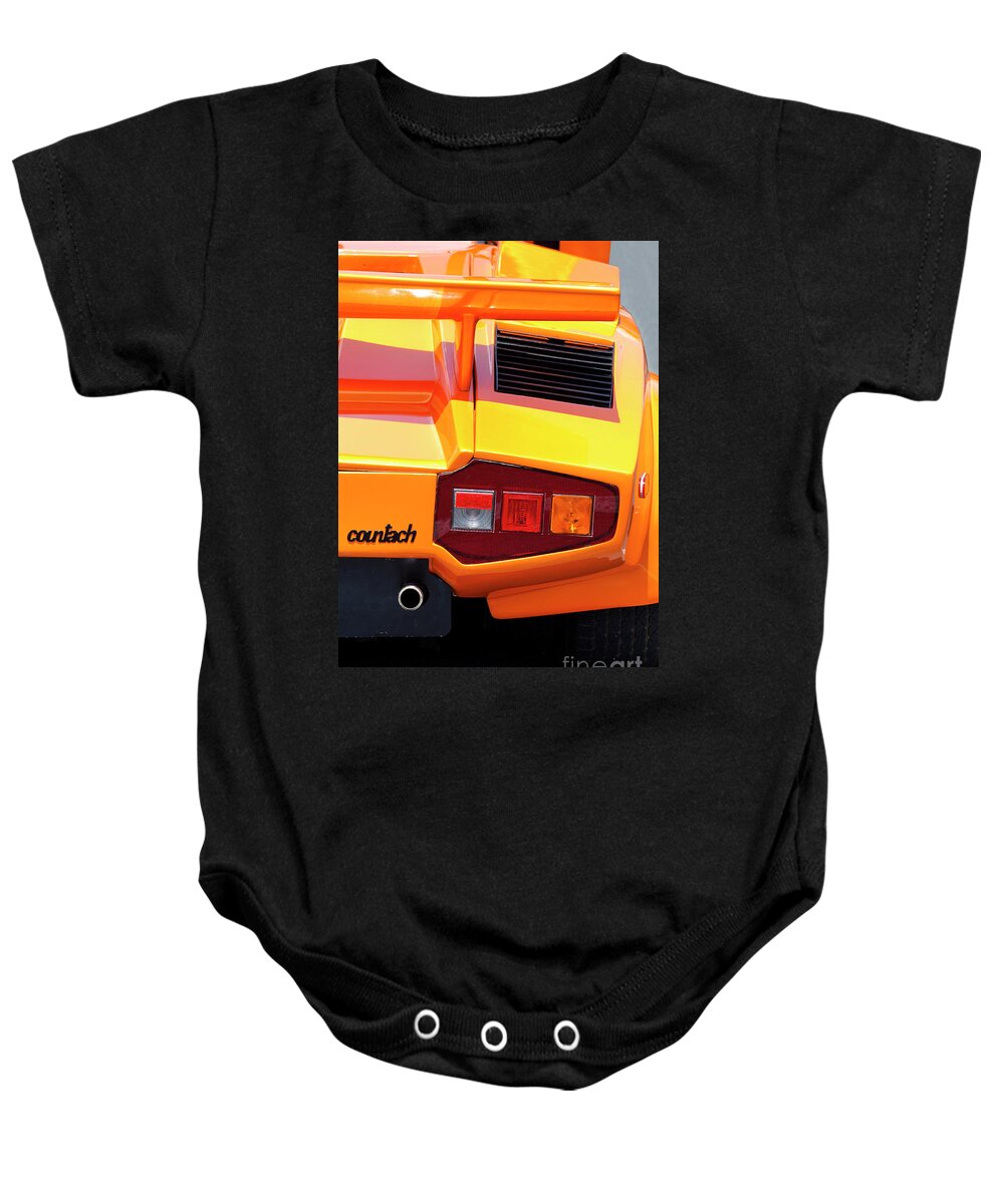 Yellow Baby Onesie featuring the photograph Yellow Lamborghini Countach - Exotic Car by Anthony Totah