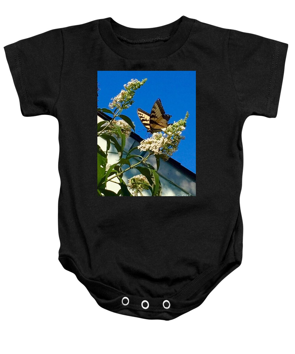 Butterfly Baby Onesie featuring the photograph Yellow Monarch by CAC Graphics