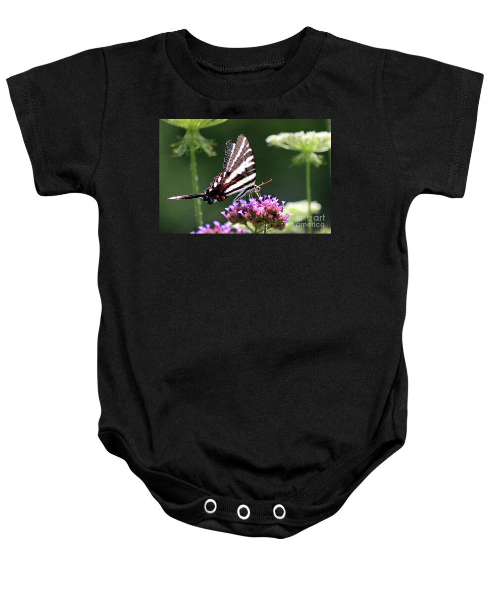 Zebra Baby Onesie featuring the photograph Zebra Swallowtail Butterfly In July by Karen Adams