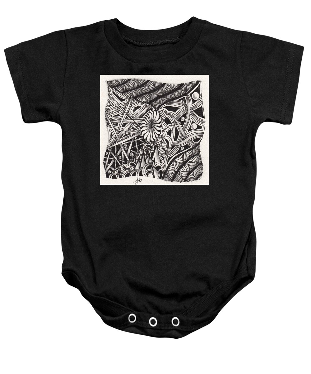 Zentangle Baby Onesie featuring the drawing Zentangle Abstract 1 by Jan Steinle