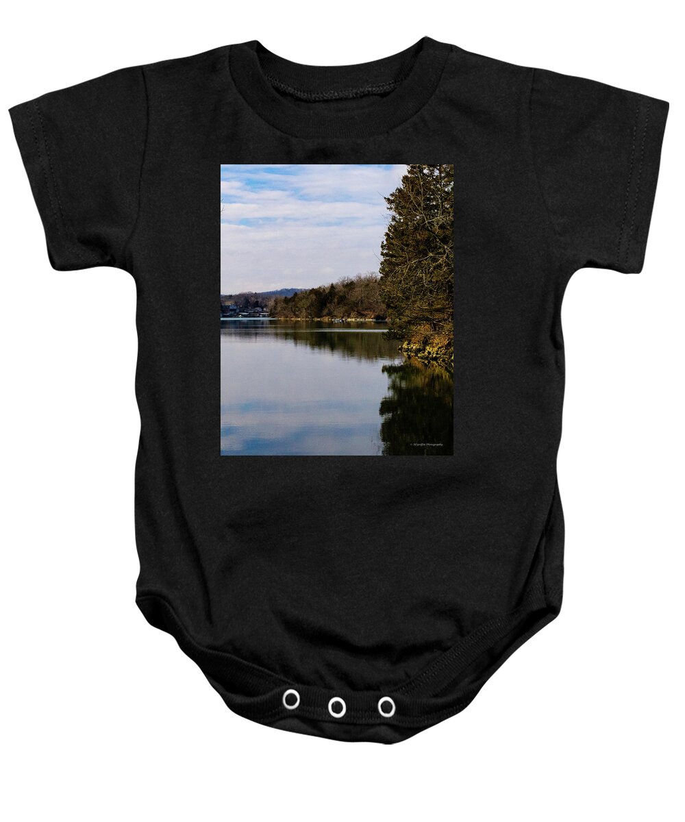 Lake Of The Ozarks Baby Onesie featuring the photograph Ha Ha Tonka Cove in Winter #1 by Al Griffin