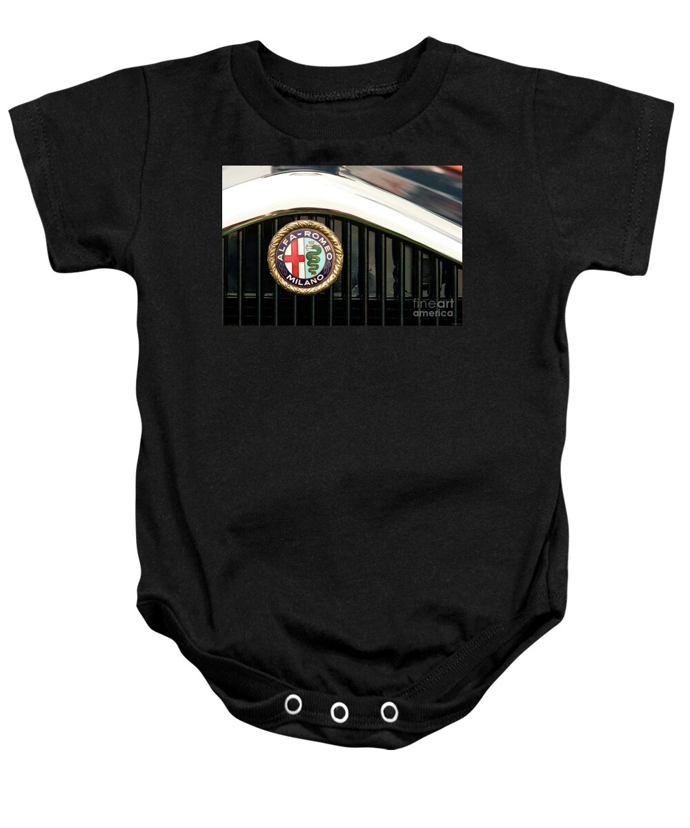 Vintage Baby Onesie featuring the photograph 1931 Alfa Romeo Emblem by Lucie Collins