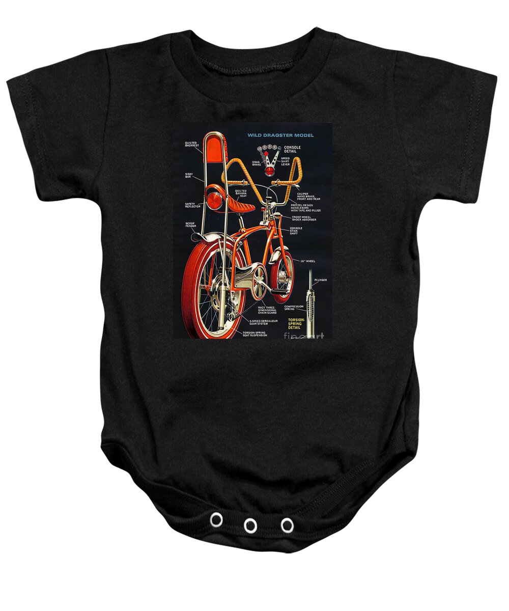 Vintage Baby Onesie featuring the mixed media 1960s Advertisement For Stingray Bicycle by Retrographs