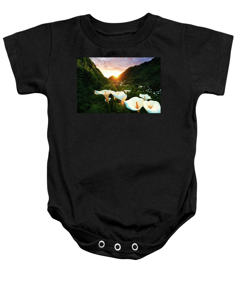 Estock Baby Onesie featuring the digital art Field With Calla Lilly Flowers #2 by Maurizio Rellini