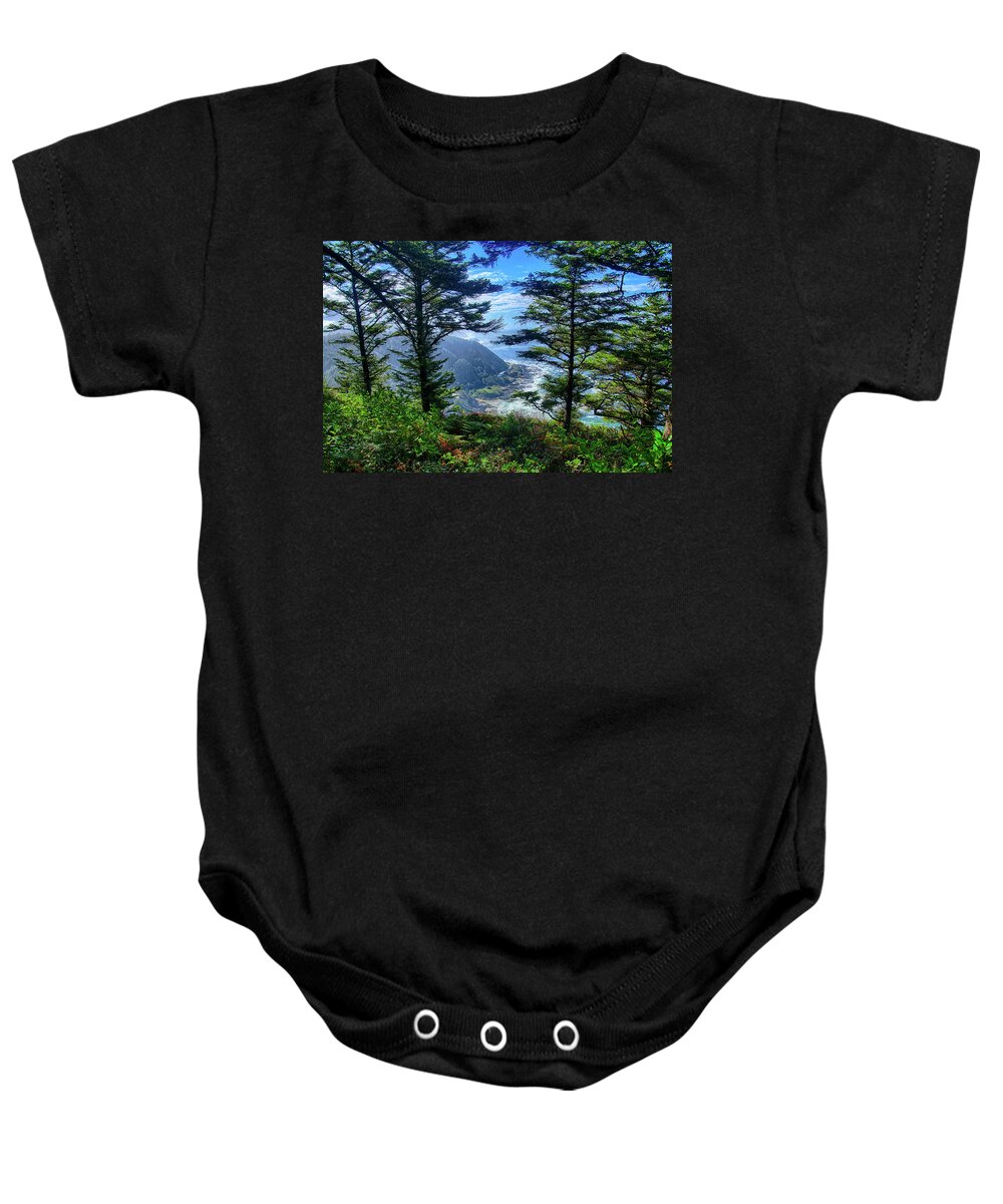 Cape Baby Onesie featuring the photograph Forested slopes of Cape Perpetua #2 by Steve Estvanik