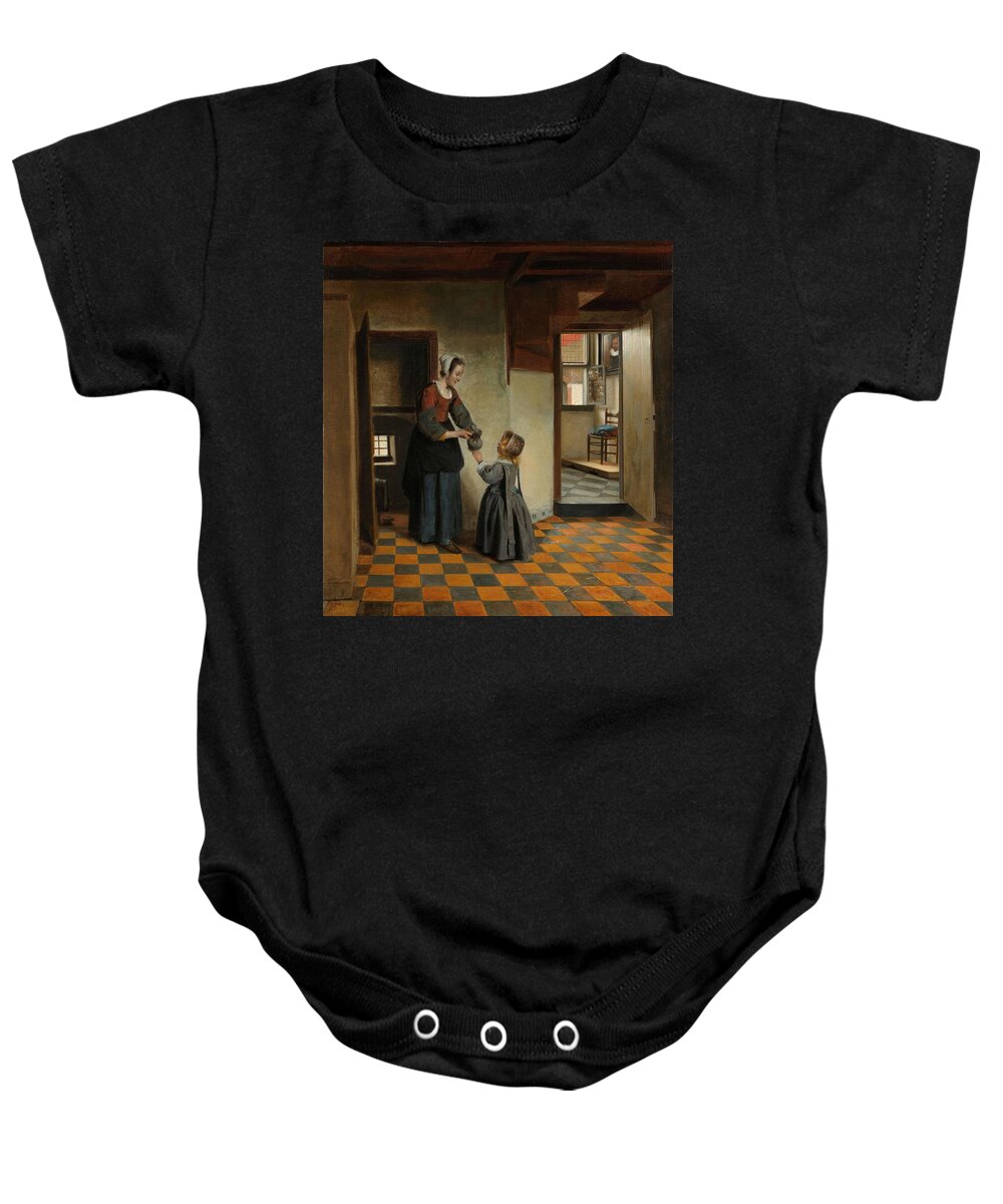 Canvas Baby Onesie featuring the painting Woman with a Child in a Pantry. #2 by Pieter De Hooch