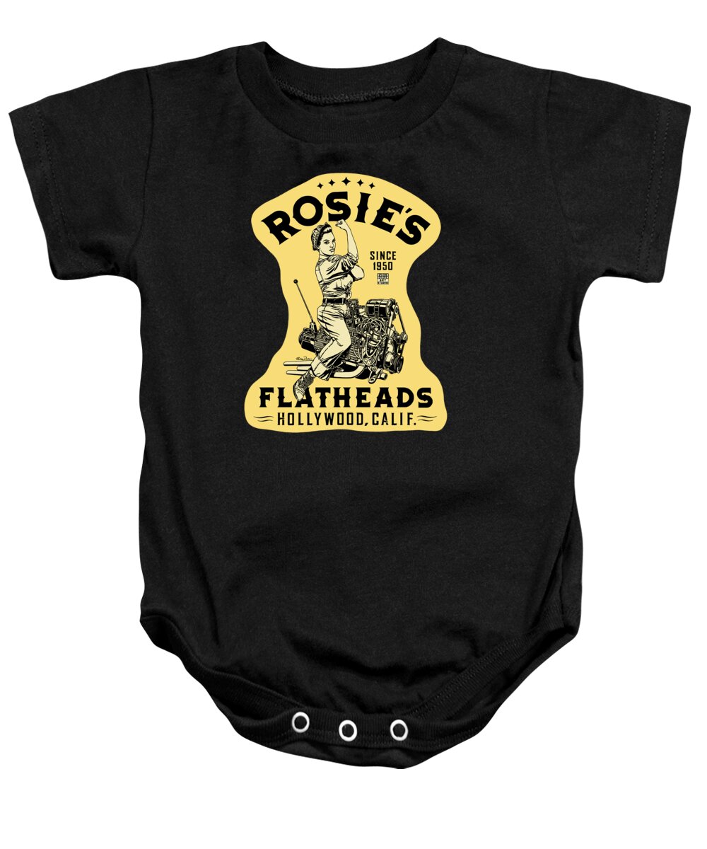 Hot Rod Baby Onesie featuring the digital art Rosie's Flatheads Vintage by Ruben Duran