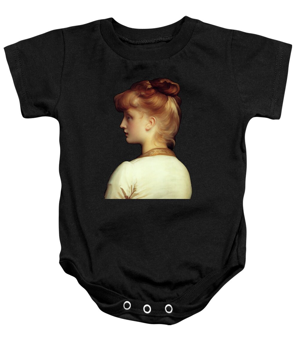 A Girl Baby Onesie featuring the painting A Girl by Lord Frederic Leighton	 by Xzendor7