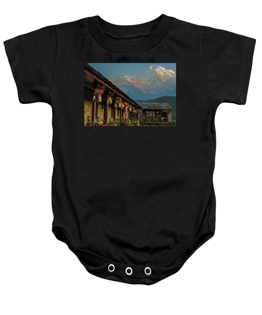 Himalayas Baby Onesie featuring the photograph A glowing fall day in the Himalayas by Leslie Struxness