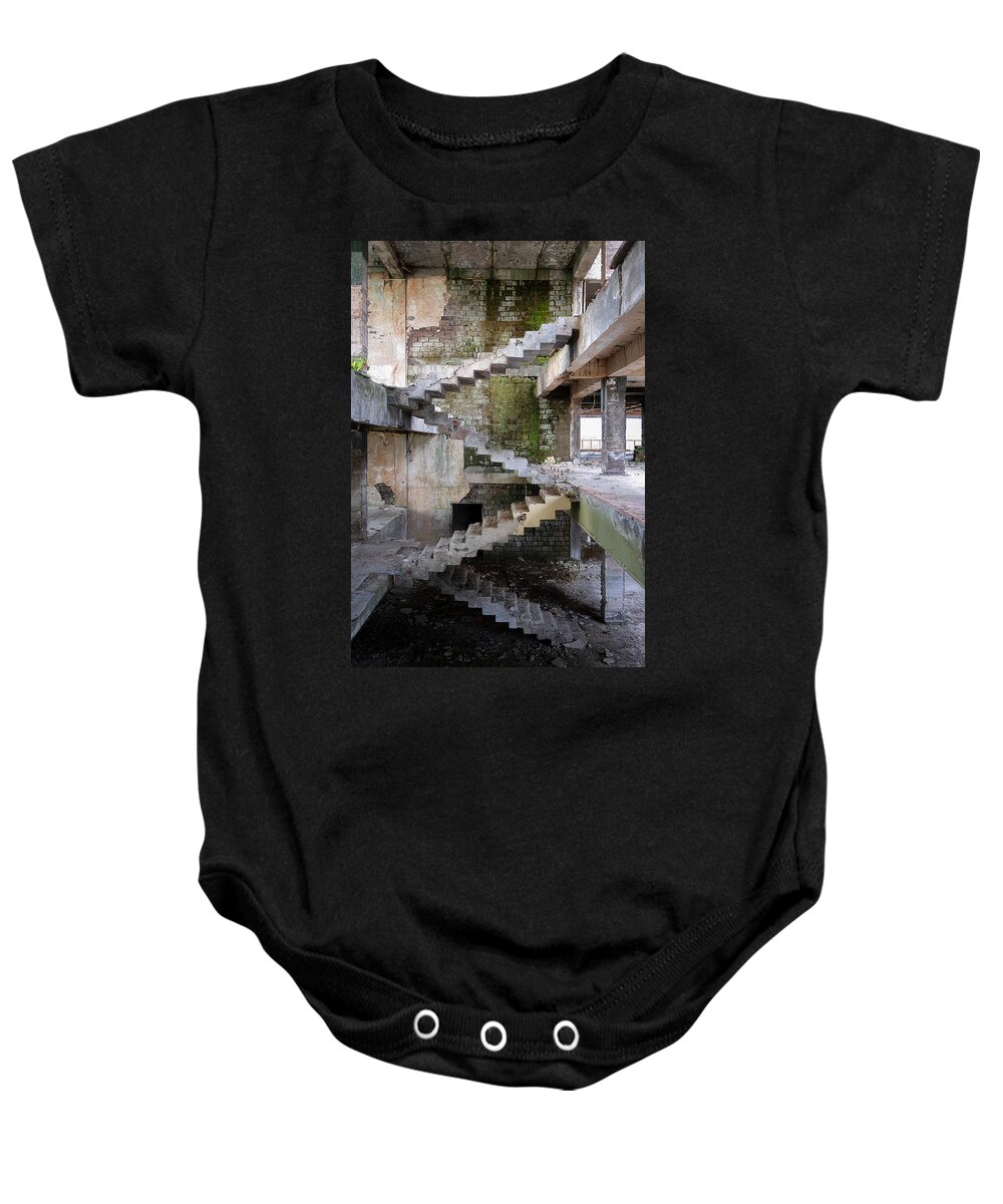Abandoned Baby Onesie featuring the photograph Abandoned Stairs of Escher by Roman Robroek