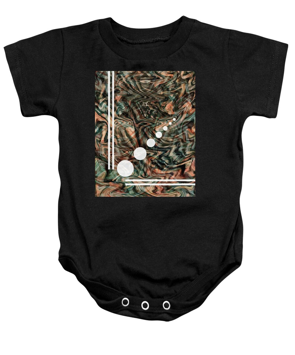 Abstract Baby Onesie featuring the mixed media Abstract Painting - Flow 1 - Fluid Painting - Brown, Black Abstract - Geometric Abstract - Marbling by Studio Grafiikka