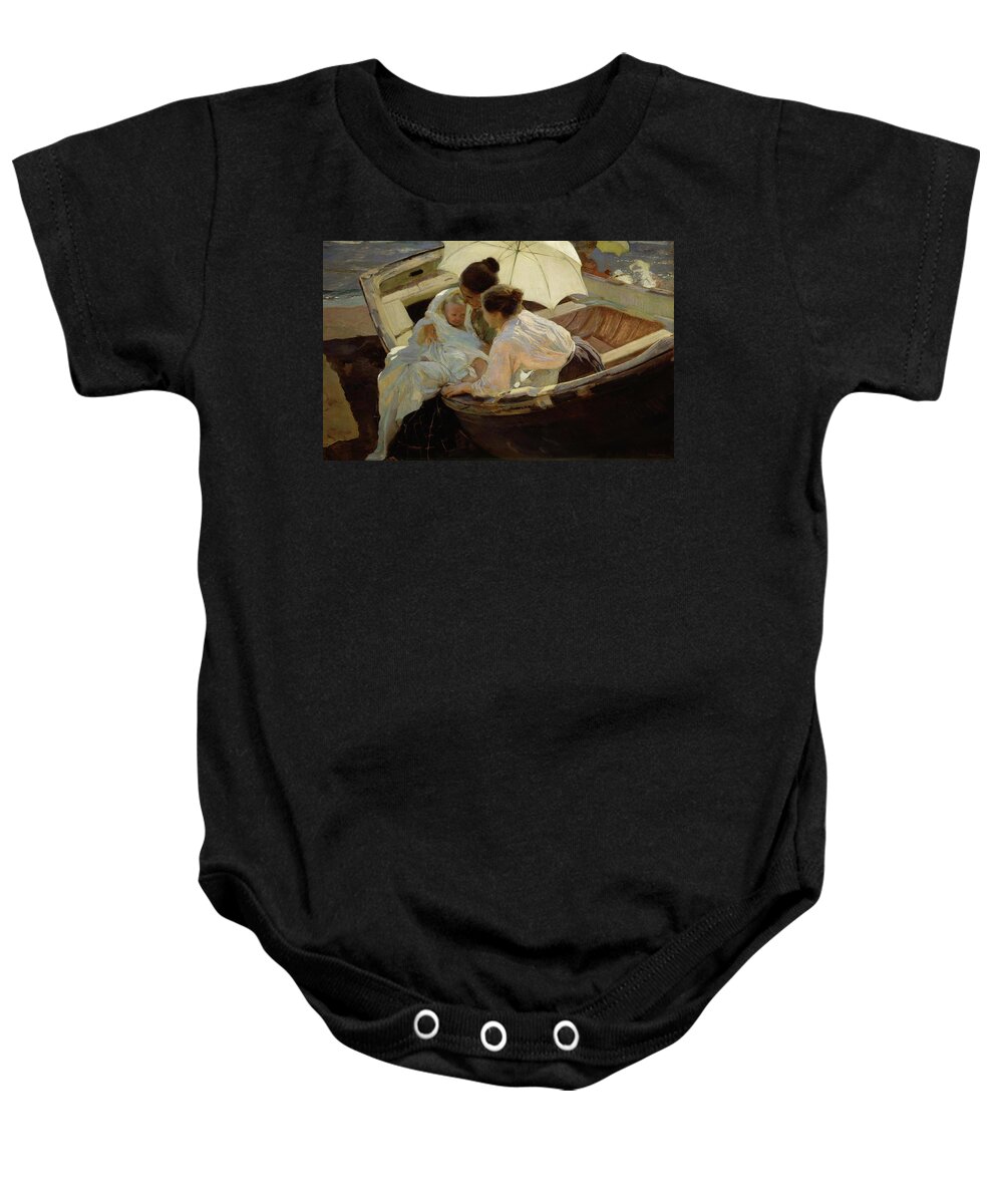 Joaquin Sorolla Baby Onesie featuring the painting After The Bath - 1912. by Joaquin Sorolla -1863-1923-