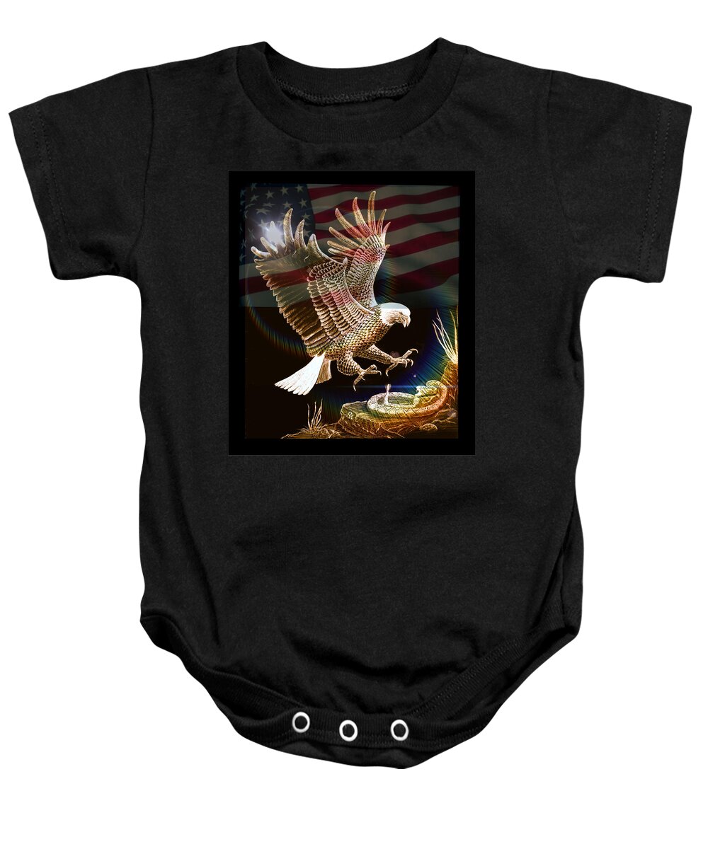 Eagle Baby Onesie featuring the mixed media Air Superiority-Patriotic Eagle by Gary F Richards