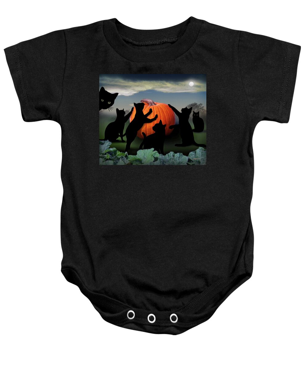 2d Baby Onesie featuring the digital art All Hallows Eve Black Cats by Brian Wallace