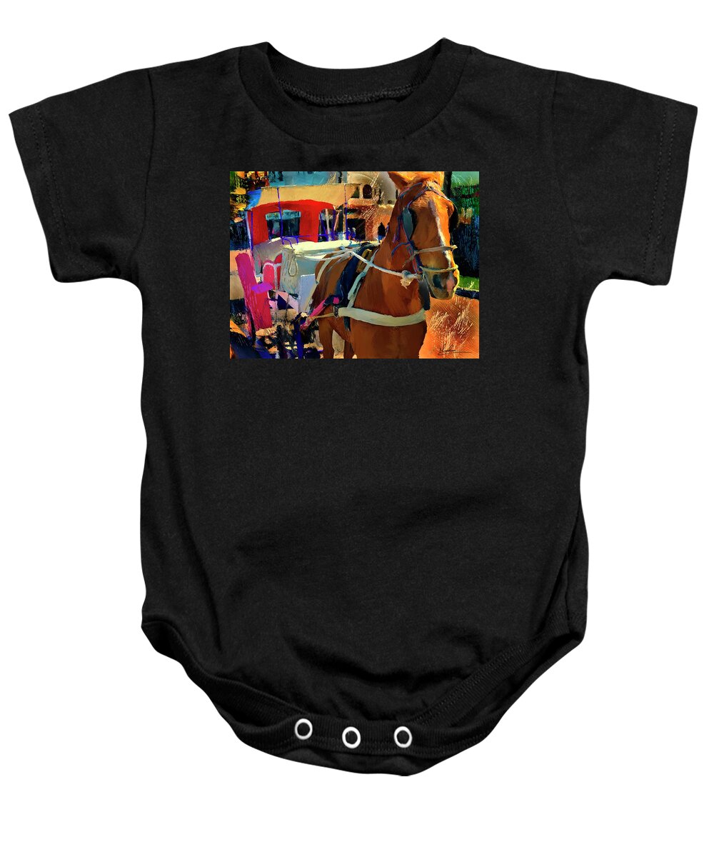 Carriage Baby Onesie featuring the photograph Awaiting a Coach Ride by GW Mireles