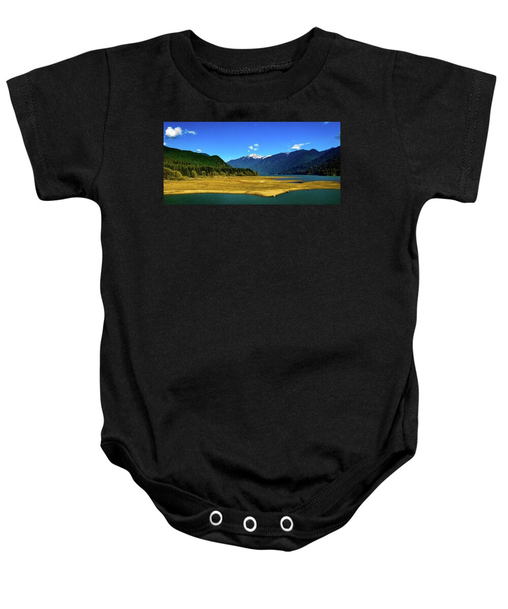 Steve Bunch Baby Onesie featuring the photograph Baker Lake low water level by Steve Bunch