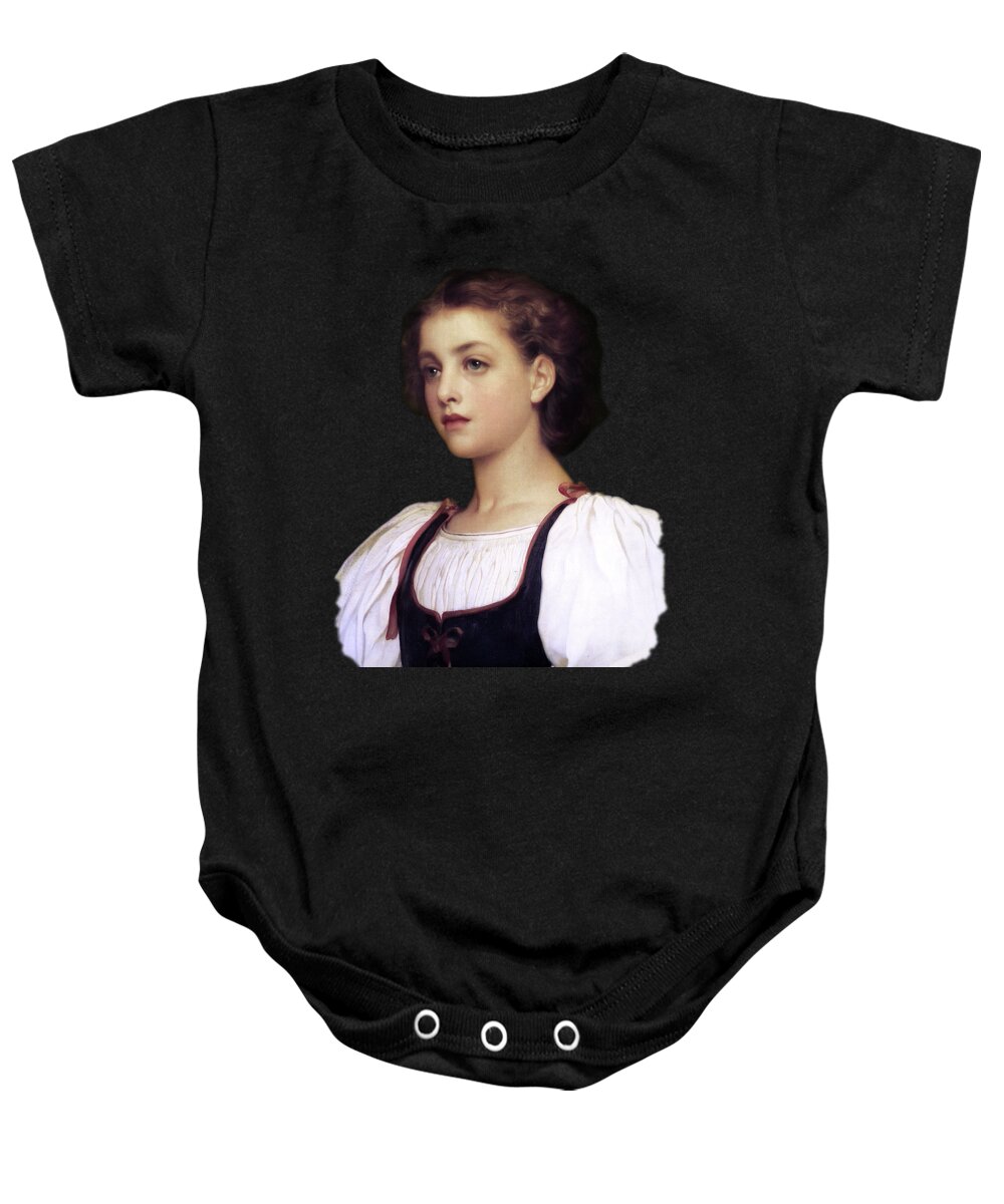 Biondina Baby Onesie featuring the digital art Biondina by Lord Frederic Leighton by Xzendor7