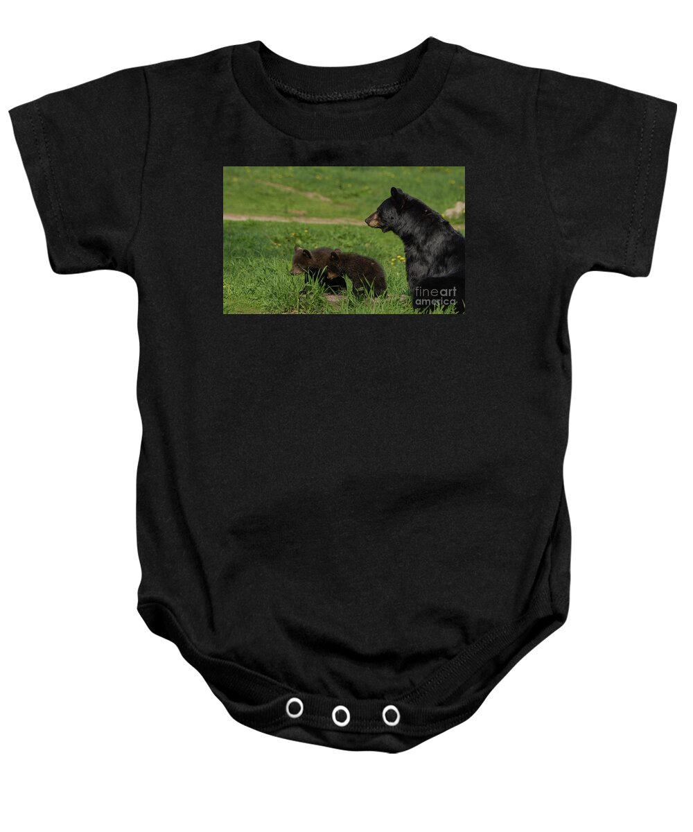 Sitting Baby Onesie featuring the photograph Black Bear Family by Brian Kamprath