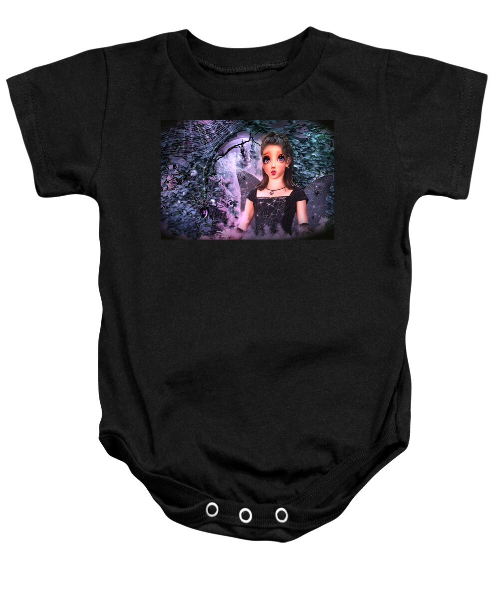 Digital Art Baby Onesie featuring the digital art Black Widow Princess by Artful Oasis