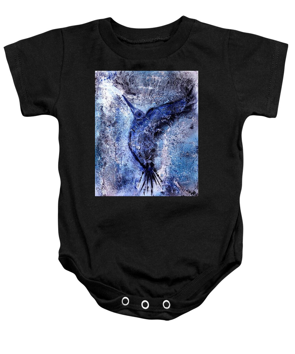 Blue Hummingbird Abstract Baby Onesie featuring the painting Blue Hummingbird by 'REA' Gallery