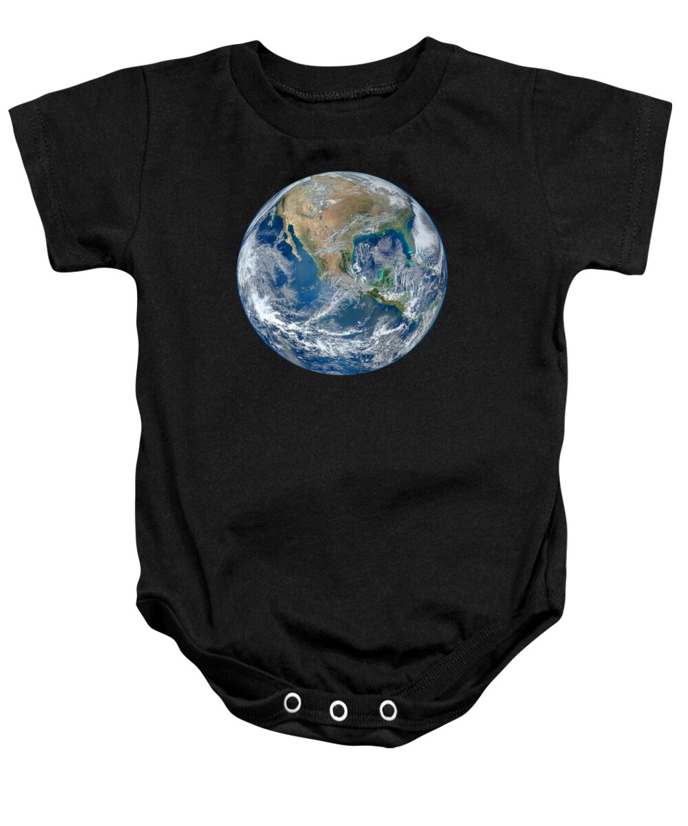 Photography Baby Onesie featuring the photograph Blue Marble Our Earth from Space by Tina Lavoie