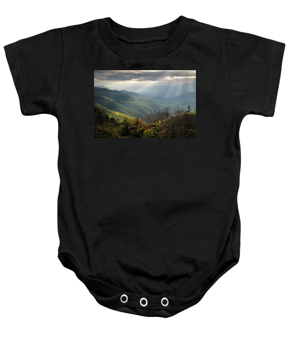 Outdoors Baby Onesie featuring the photograph Blue Ridge Parkway Asheville NC Waterrock Spring Light by Robert Stephens