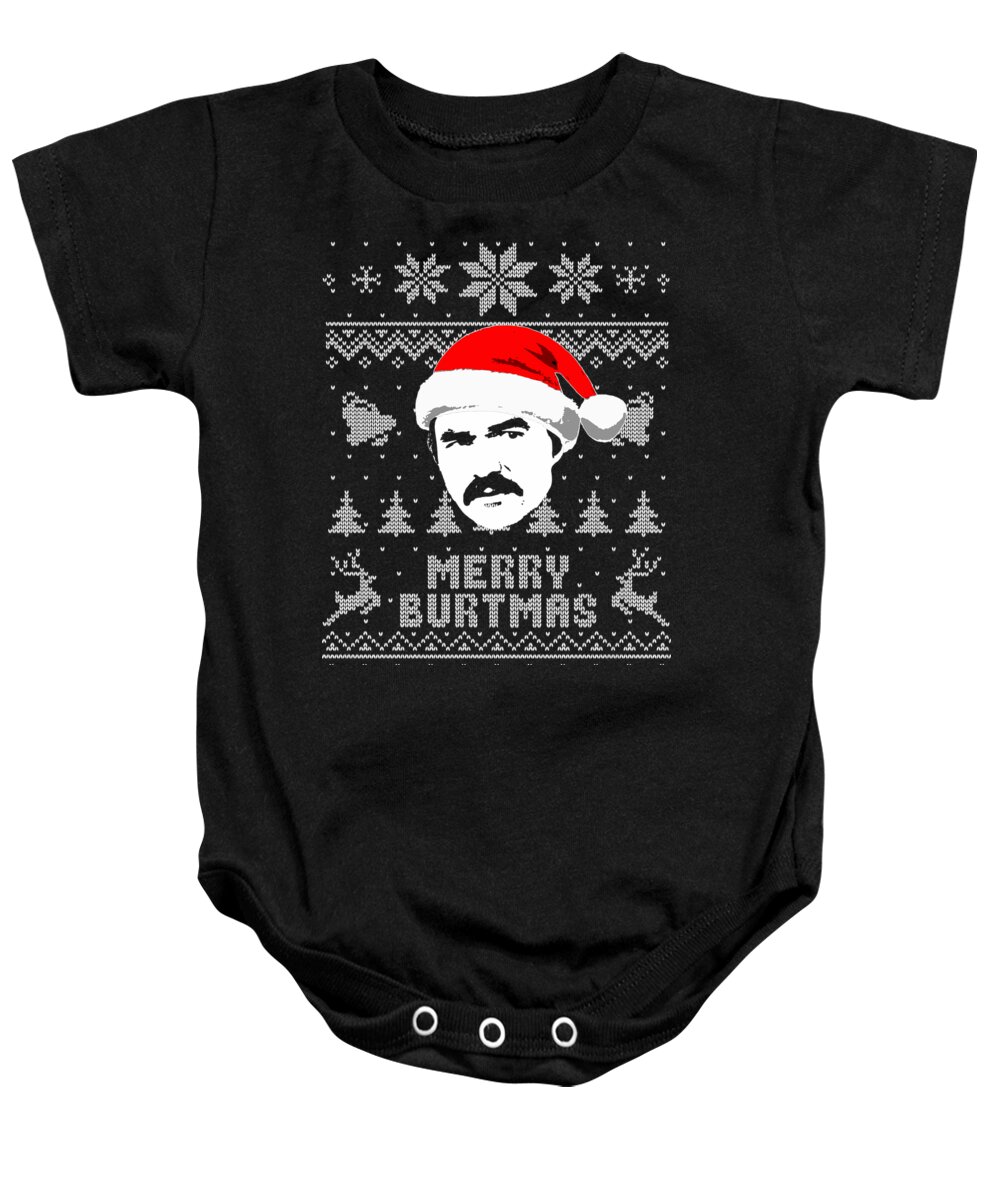 Christmas Baby Onesie featuring the digital art Burt Reynolds Christmas Shirt by Megan Miller