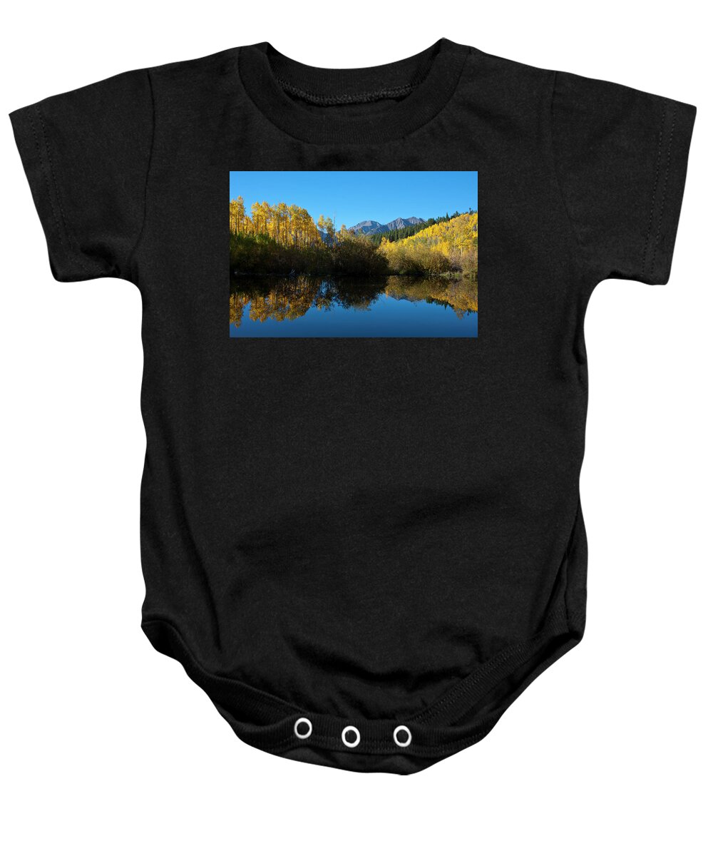 Colorado Baby Onesie featuring the photograph Colorado Autumn Mountain and Aspen Reflection by Cascade Colors