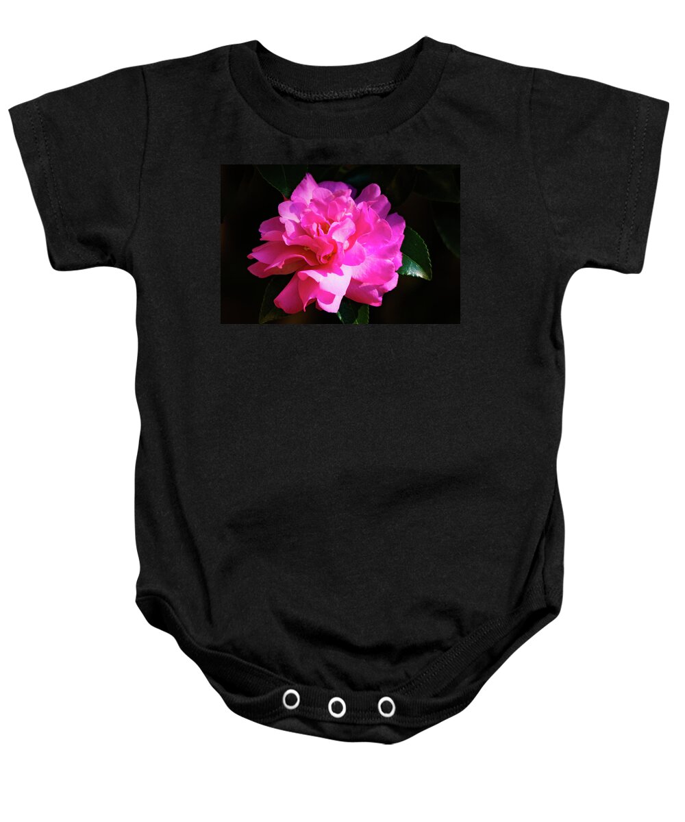 Confederate Rose Baby Onesie featuring the photograph Confederate Rose on Black by Mary Ann Artz