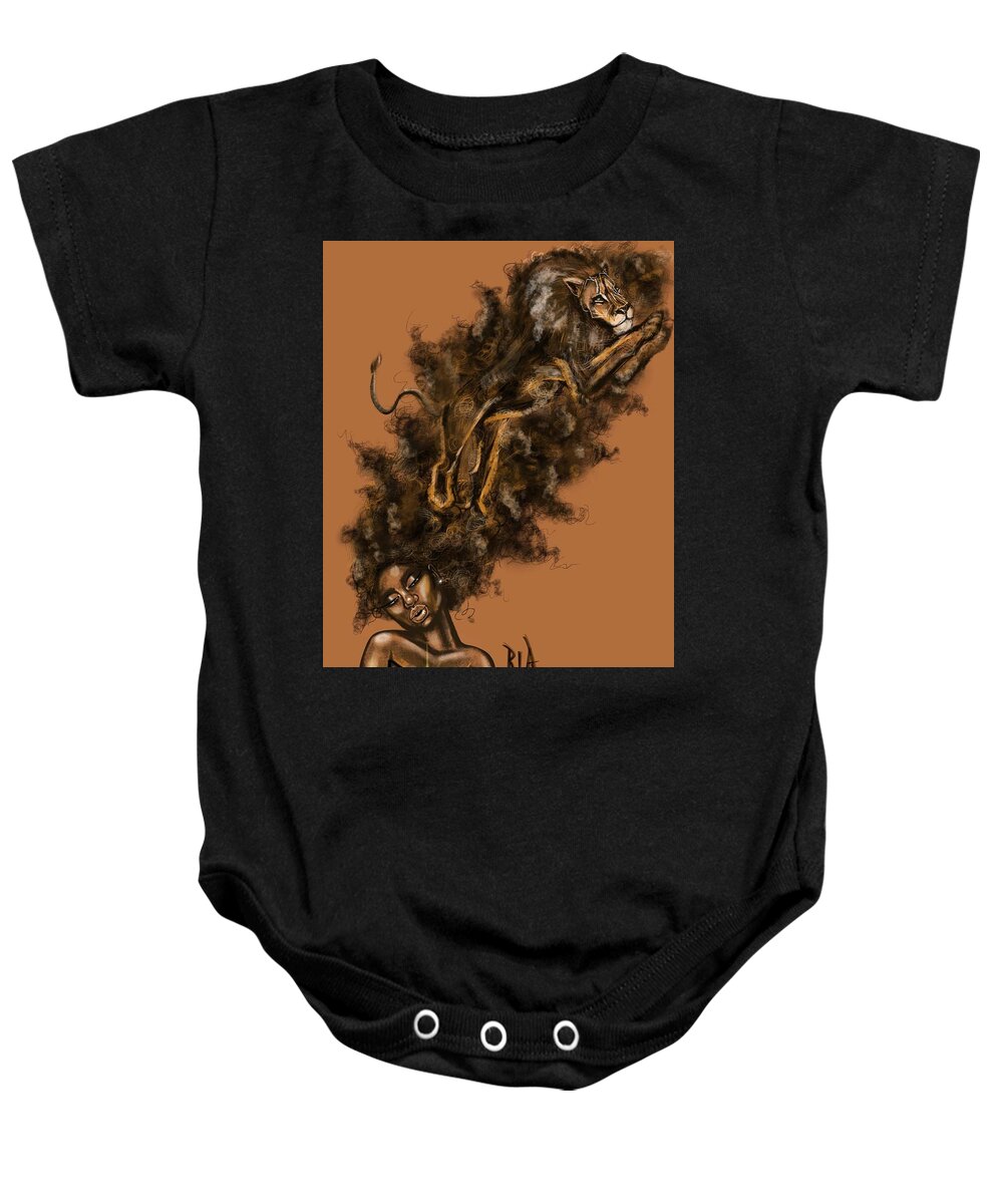 Lion Baby Onesie featuring the painting Courageous Me by Artist RiA