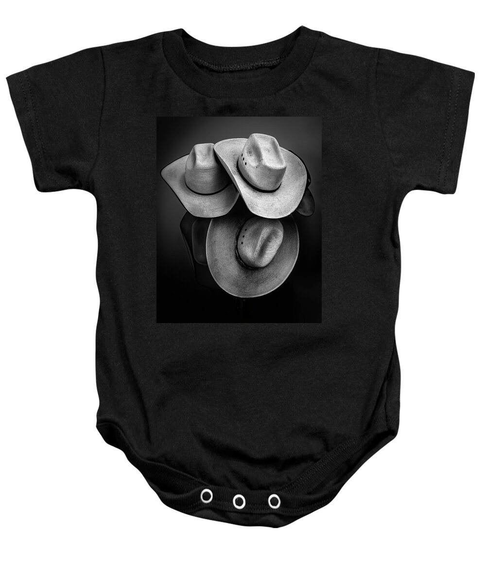 2019 Baby Onesie featuring the photograph Cowboy Hats in Black and White by James Sage