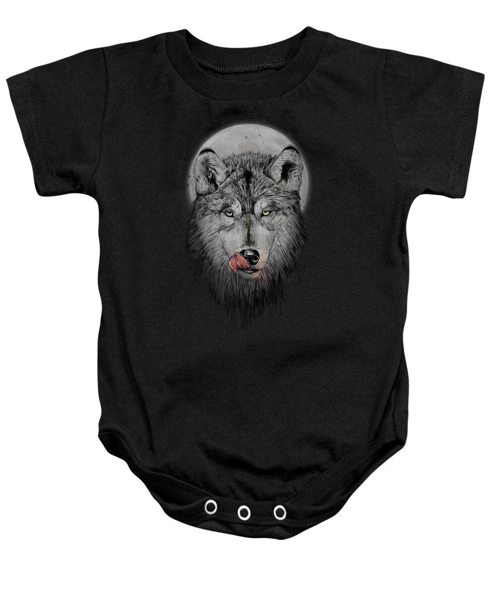 Wolf Baby Onesie featuring the mixed media Dinner time II by Balazs Solti