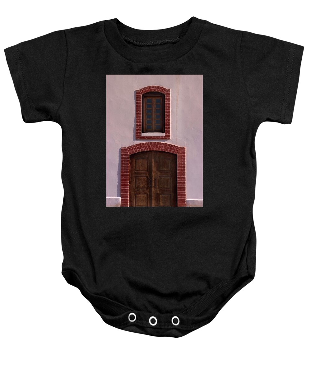Mission Baby Onesie featuring the photograph Doors of Mission Socorro by James C Richardson