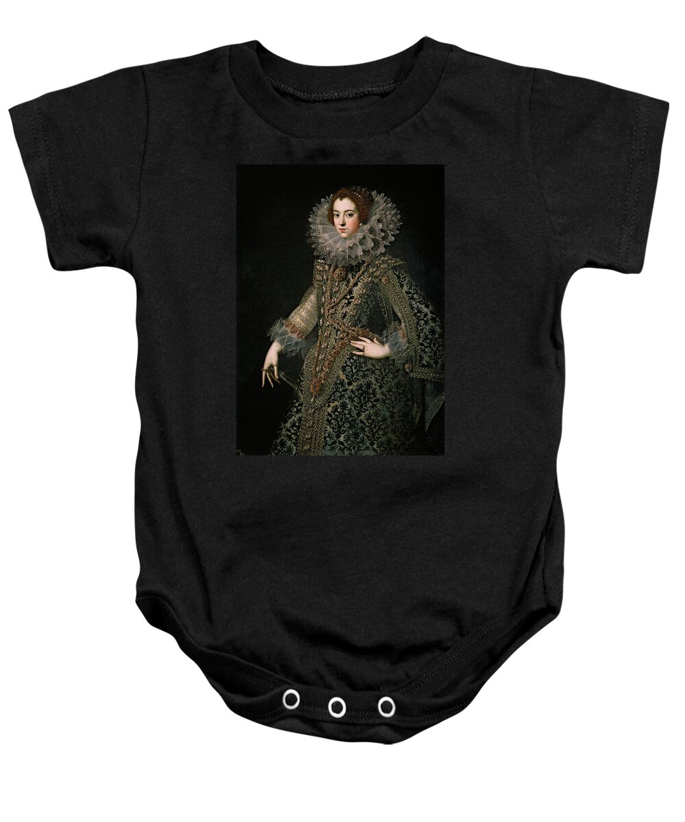 Anonymous Baby Onesie featuring the painting 'Elisabeth of France, Wife of Philip IV of Spain', ca. 1620, Spanish School, Oil on ... by Anonymous