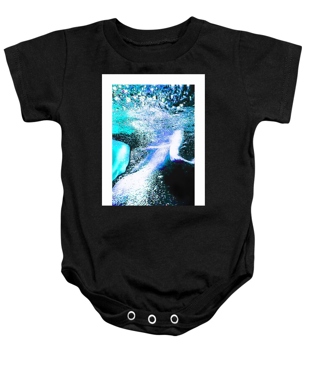 Underwater Baby Onesie featuring the digital art Escaping the Darkness through bubble Chaos by Leo Malboeuf