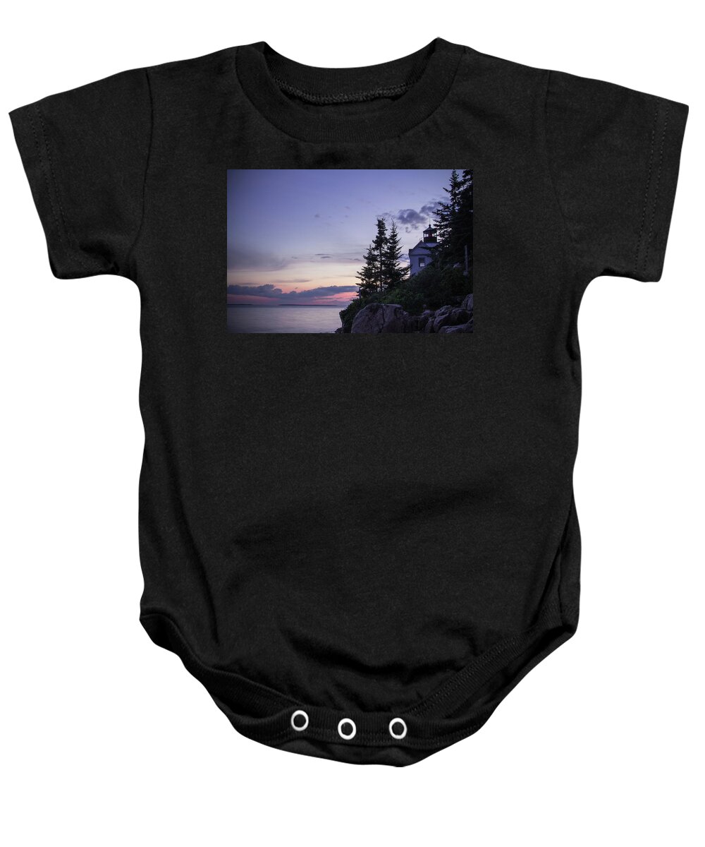 Steven Bateson Baby Onesie featuring the photograph Evening At Bass Harbor Lighthouse by Steven Bateson