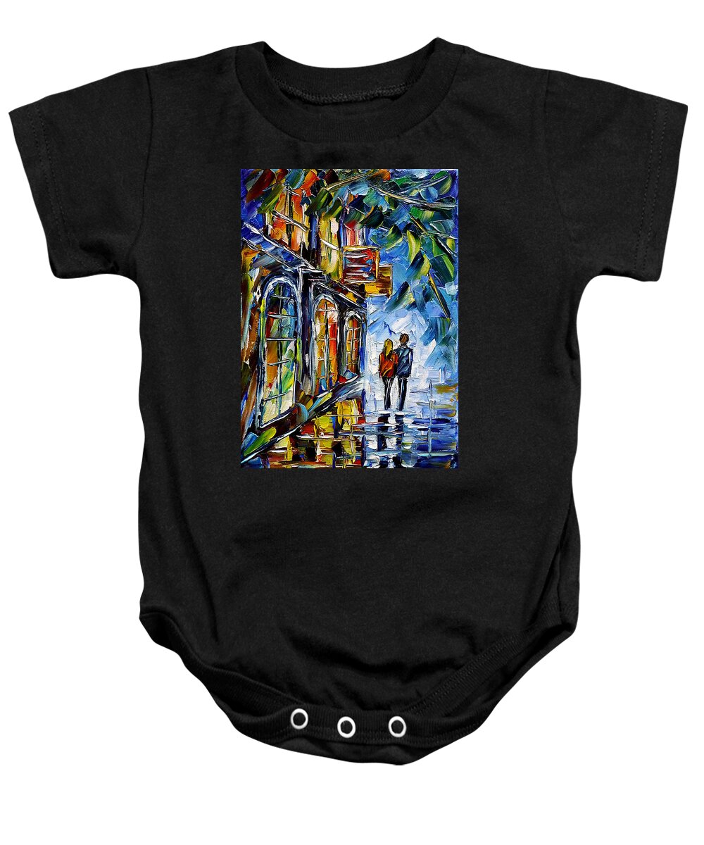 Love Couple In The Evening Baby Onesie featuring the painting Evening Walk by Mirek Kuzniar