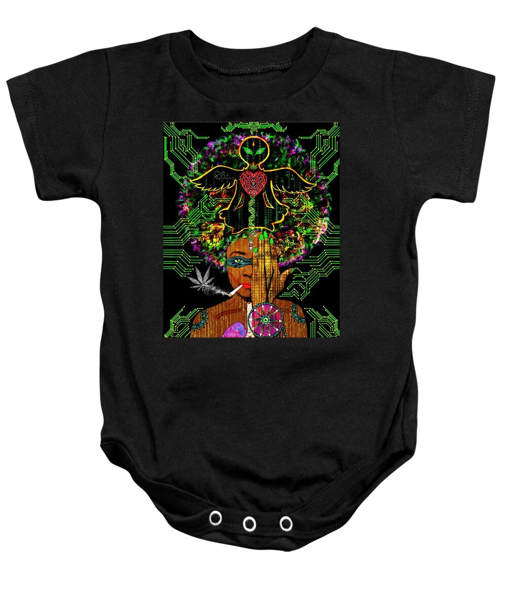 Cannabis Baby Onesie featuring the mixed media Eye Canna by Myztico Campo