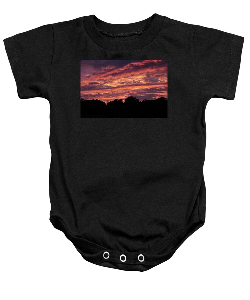Sunset Baby Onesie featuring the photograph Skies Ablaze by Jessica Jenney