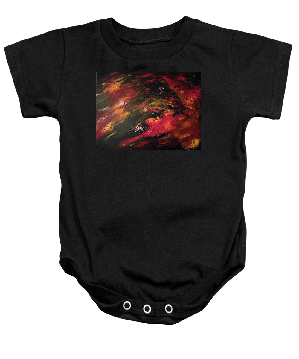 Abstract Baby Onesie featuring the painting Fire Pit Biryani by Raji Musinipally