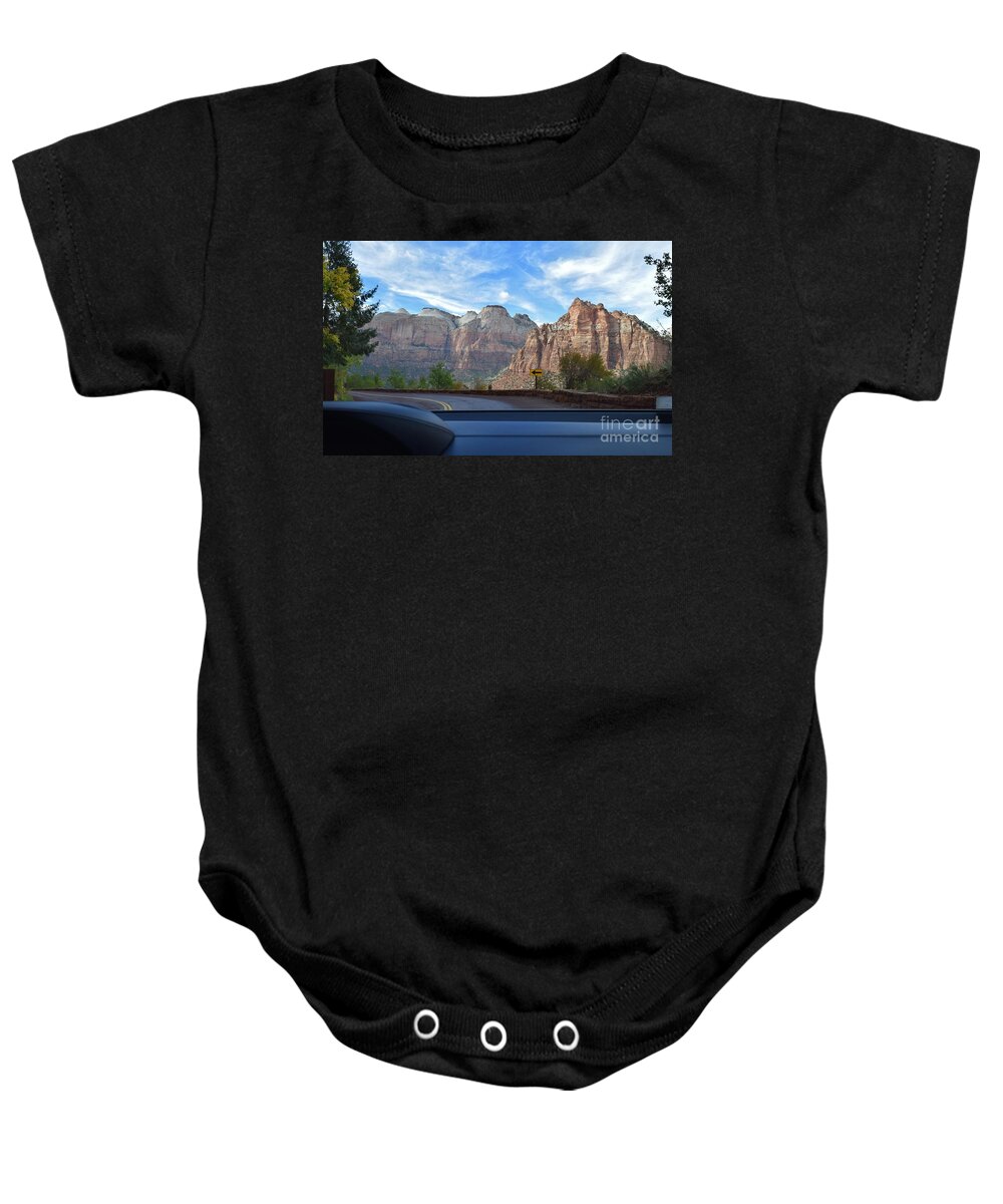 Zion National Park Baby Onesie featuring the photograph First Glimpse by Janet Marie