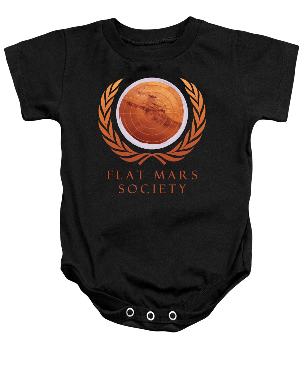 Flat Earth Baby Onesie featuring the digital art Flat Mars Society by Megan Miller