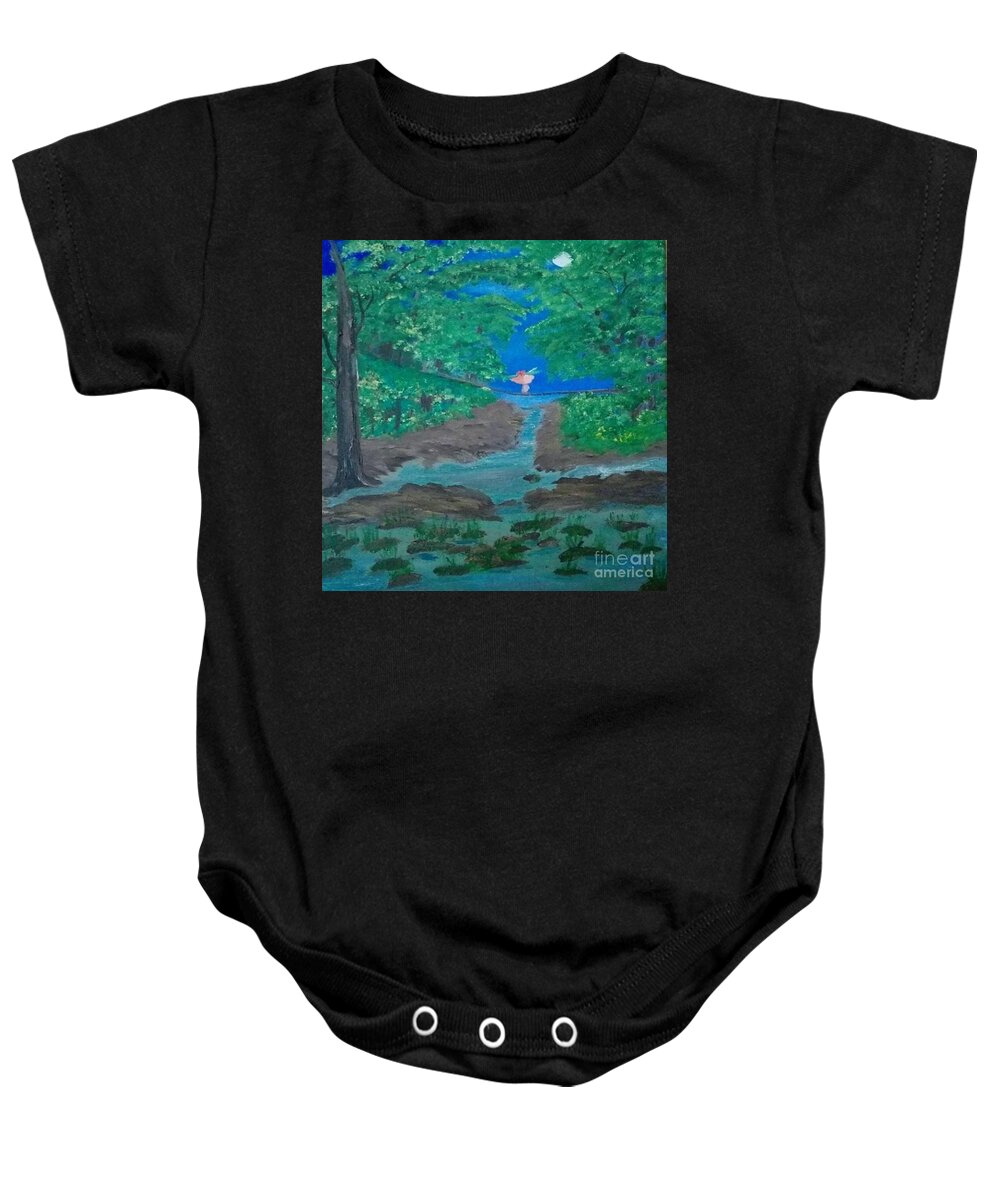 Landscape Baby Onesie featuring the painting Fleeing Dragon by Denise Morgan