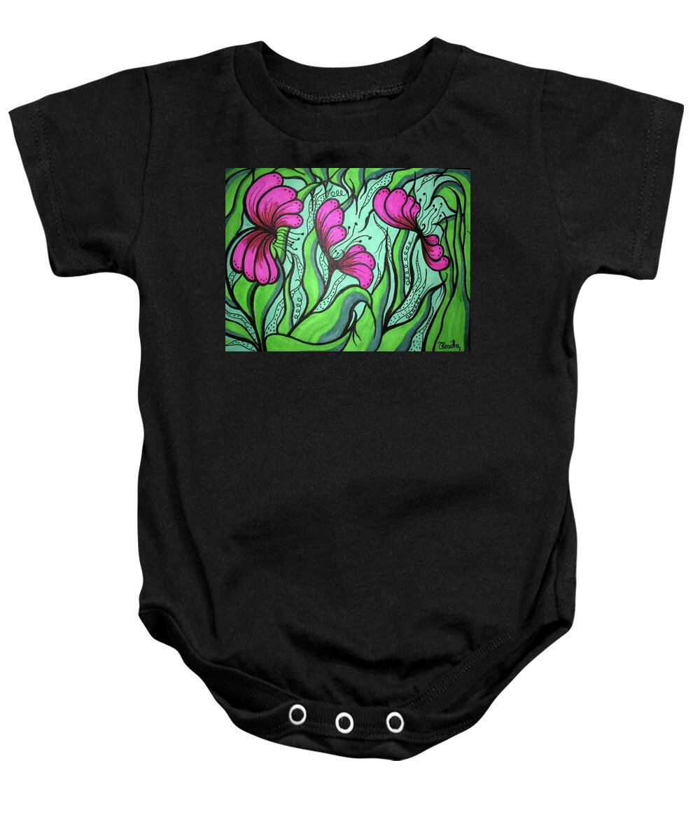 Flowers Baby Onesie featuring the mixed media Flourishing by Rosita Larsson