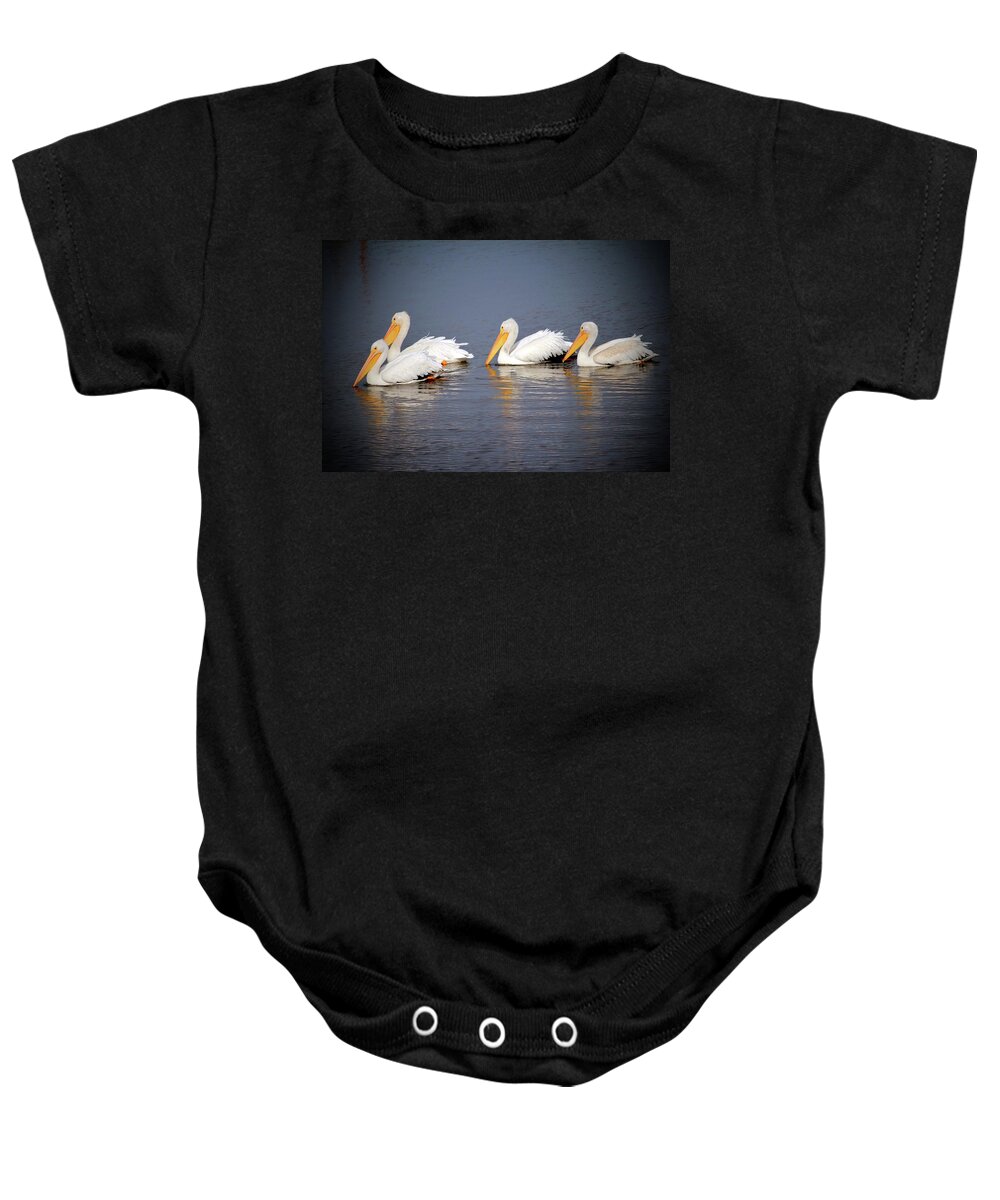 American Baby Onesie featuring the photograph Four White Pelicans by Cynthia Guinn