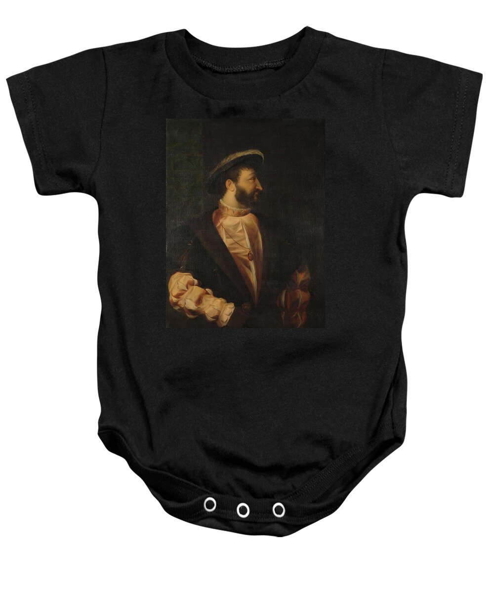 Benjamin Wolff Baby Onesie featuring the painting Francis I -1494-1547-, King of France. by Benjamin Wolff -1758-c 1825- Titian -c 1485-1576-